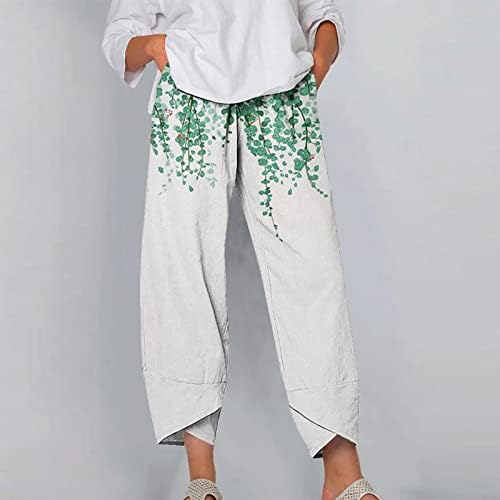 Žene Capri hlače Ljetna moda Boho cvjetna pamučna posteljina s kojom se šalje elastična struka širokog ležaljka obrezana pantalona