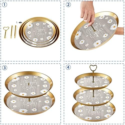 3-slojni okrugli stalak za torte poslužavnik za posluživanje sa Uskršnjom Tratinčicom Zlatni elegantni ukrasni stalak za kolačiće