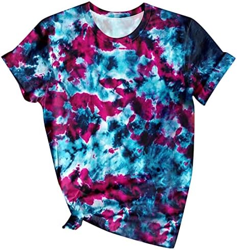 Kratki rukavi za žene Ljeto Jesen brod vrat grafički Tie Dye bluze Shirts dame 2023 Odjeća Trendy WQ