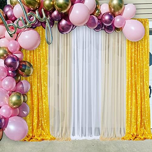 15FT × 10ft šampanjne šifonske zavjese za svadbenu zabavu 3 panele 5 × 10ft čiste bore Free Glimmer Champagne zavjese za backdrop