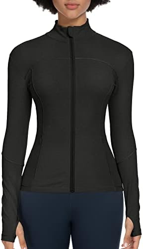 COLORKIN Workout Jakne za žene pune zip atletičke jakne sa džepovima Slim Fit Yoga jakna s rupama s palcem