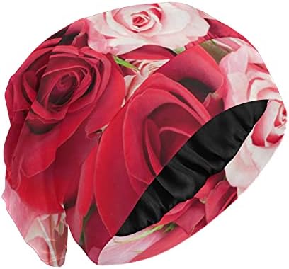 Sjemenska kapa za spavanje šešir za spavanje Beanies Red Pink ruža cvjetna cvijeća za žene Noćni omot za kosu