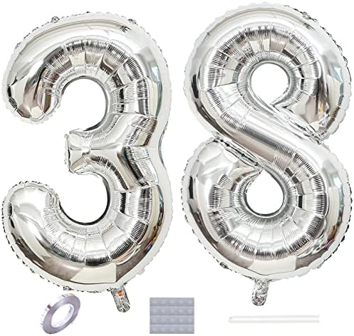Srebrni broj 38 Baloni 40-inčni baloni Jumbo folije adm balon za muškarcu Žene 38. rođendan zabava 38 Fotografije vjenčanja Fotografije