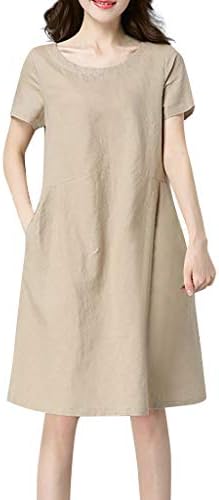 Ženska pamučna lanena haljina o-izrez ljetne haljine kratkih rukava za žene harajuku čvrsta ogromna široka Ležerna Midi haljina