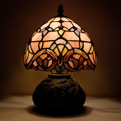 WERFACTORY mala Tiffany lampa W8H11 inča zelena Wisteria Vitražna stolna lampa Bronzana gljiva smola baza Mini Accent lampa dekor