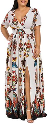 Uytogofe ženski modni tiskani plus veličine V-izrez kratki rukav Ležerne duga haljina plus veličina haljina prevelika haljina