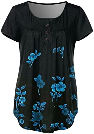Ljetna ženska majica s majicama s kratkim rukavima s kratkim rukavima sa cvjetnim tiskanjem sa kopčom za pukotinu, ležerna bluza za
