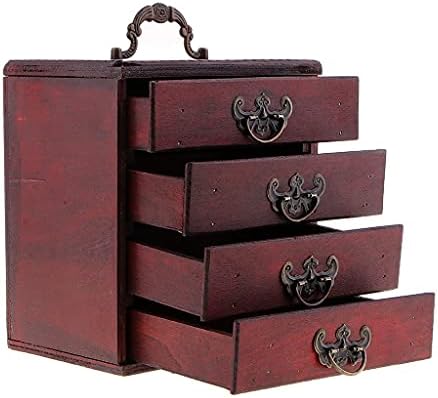 SMLJLQ kutija za nakit Starična 4 sloja Nakit za skladištenje kutija naušnice Ogrlice Skladištenje Treasure Creus Forsad drveni umjetnički