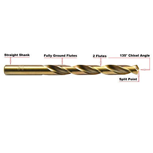 MAXTOOL 3/16 5kom identične bušilice dužine posla HSS M35 Twist burgije 5% kobalt potpuno brušene zlatne ravne bušilice; JBF35G10R12P5
