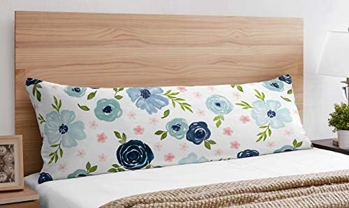 Sweet Jojo dizajnira tamnoplavu i ružičastu Akvarelnu cvjetnu navlaku za jastuk za tijelo-rumenilo , zeleno i bijelo Shabby Chic cvijet