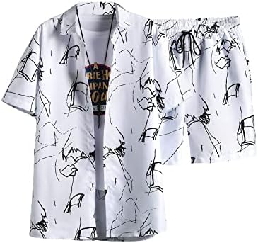 Oyoungle Muški blok u boji 2 komada odjeća s kratkim rukavima prema dolje grafičkim majicama i kratkim hlačama