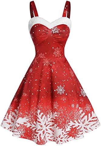 Božićne haljine žene Vintage pahuljica Tie Dye Print bez rukava Homecoming haljina koktel zabava Swing linija haljina