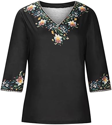 Boemski tiskovi za žene Meksički seljak bluze Tradicionalni boho odjeća Hippie Odjeća Tuničke majice Vrh