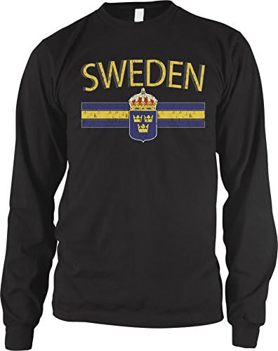 Amdesco Muška zastava Švedske i zemaljski grebeni, švedska ruka majica s dugim rukavima