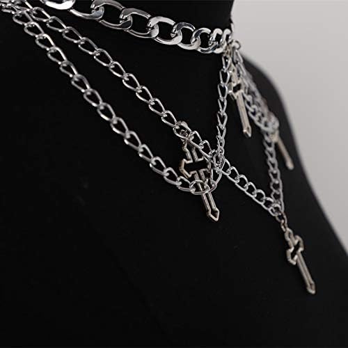 Šareni Bling Goth Cross choker ogrlica gotički slojeviti Chunky privjesak ogrlice Egirl posrebreni dugi višeslojni lanci 40 inča za