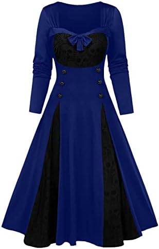 Ženska haljina Plus Size gotic Swing haljine dugi rukav Halloween Skull vez kostim Vintage kvadratna haljina za vrat