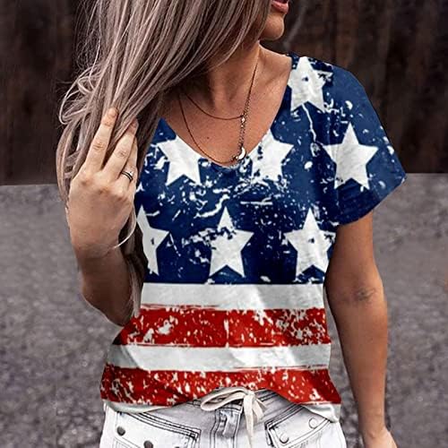 Tinejdžerke na vrhu američke zastave grafičke bluze majice kratki rukav duboki izrez Casual jesen ljeto vrhovi Odjeća na