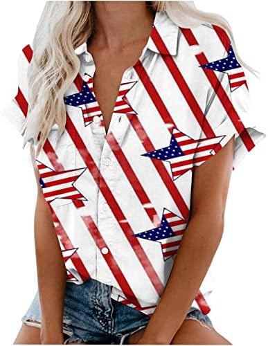 Žene 4. jula Button down Shirts američka zastava štampani vrhovi Patriots Holiday bluza smotani rukav ovratnik Tees