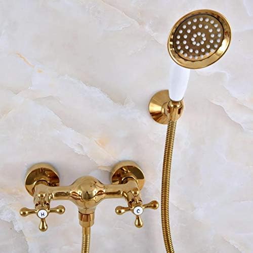 Polirano zlatno kolor mesinga kupaonica ručna ruka za tuš kabinu Set mešalica Dodirnite dvostruke križne ručke