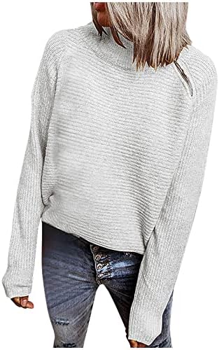 Žene Casual Turtleneck džemper s dugim rukavima Zip Up Slouchy Labavi pleteni džemperi Modni pulover u boji