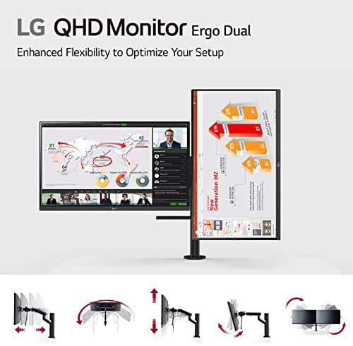 LG 27QP88D-B2 Dual 27 QHD IPS Monitor sa Ergo postoljem, lancem tratinčice preko Dislayporta, UBS Type-C, podesivim produženjem/uvlačenjem/okretanjem/okretanjem/nagibom