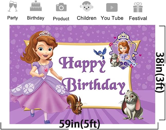 Princeza Sofija pozadina za rođendanske potrepštine ljubičaste pozadine fotografija Sofija tema Baby Shower Banner 59x37in