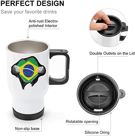 Brazilska zastava ponosna putovanja šalica za kafu od nehrđajućeg čelika vakuum izolirana čaša sa poklopcem i ručkom