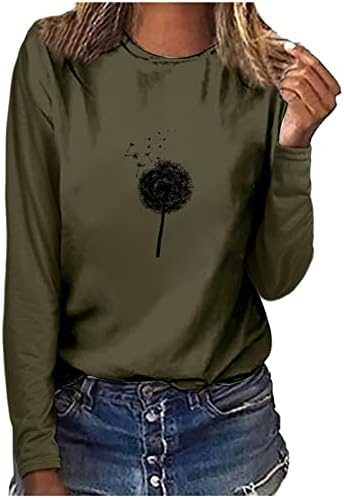Ženski vrhovi proljeće casual maslačak dugih rukava majica Crewneck tiskani bluza od pulover Tunički majica Dressy Top
