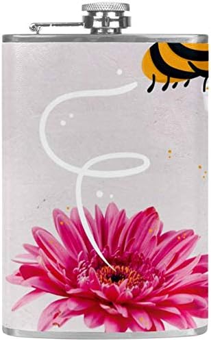 Hip tikvica za tečnost od nerđajućeg čelika nepropusna sa levkom 7.7 Oz kožna navlaka odlična ideja za poklon tikvica-pčela sa ružičastom