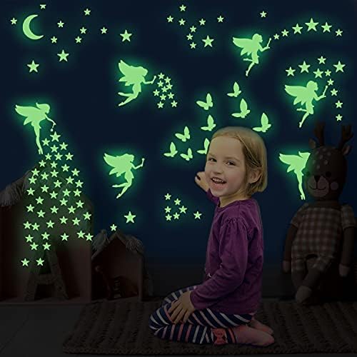 Sjaj u tamnim vilinskim zidnim naljepnicama, blistave zidne naljepnice Spavaća plafon, leptir i zvjezdani dekor za djevojke dječja