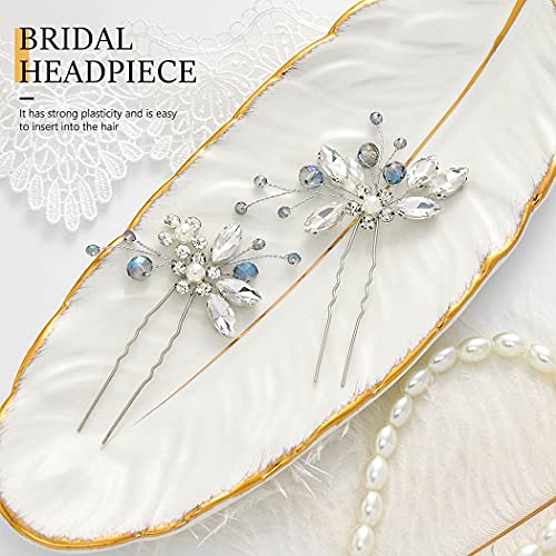 Jeairts Flower Rhinestone igle za kosu Pearl Bridal Hair Pieces Headwear Blue perle vjenčanje Headpiece hair Dress Crystal hair Accessories