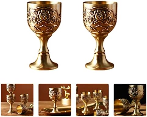 Cabilock Vintage Decor Vintage Decor Metal Wine pehar Liquor Cup: 2kom Zlatna Vintage čaša za vino metalna reljefna pehar pehar za