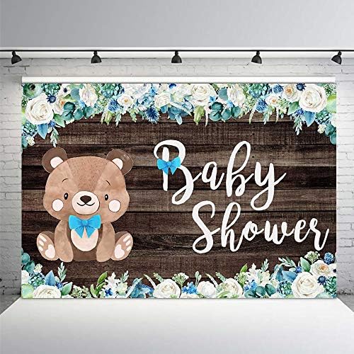 MEHOFOTO 8x6ft bear Boy baby Shower fotografija pozadina rekviziti plava cvjetna leptir mašna Baby Boy tuš rustikalno Drvo pozadine