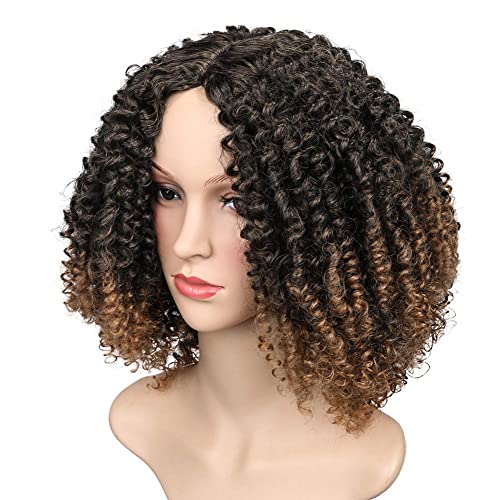 Fancy Hair kratka kovrčava perika Ombre smeđe Afro Kinky Curly perike 12 inča sintetičke otporne na toplotu pune perike za crne žene