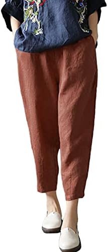 Posteljine široke pantalone za noge za žene Lagane pamučne pantalone dresirane elastične struke labave pantalone