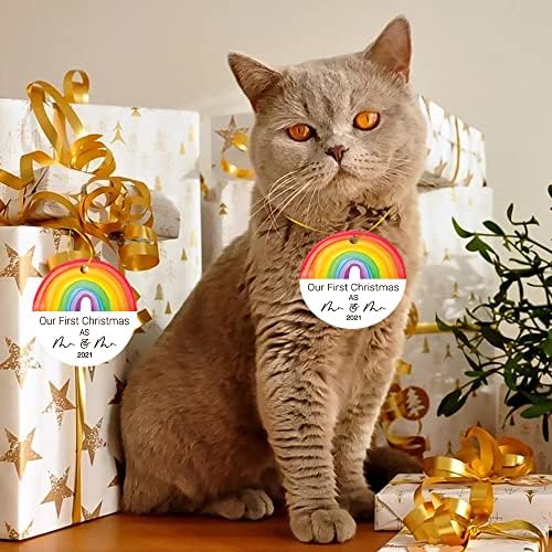 LGBT Rainbow Ornament, naš prvi Božić kao Mr & Mr uspomenu, Gay Pride poklon, mladenci par u braku uspomenu vjenčani poklon, 3 stan