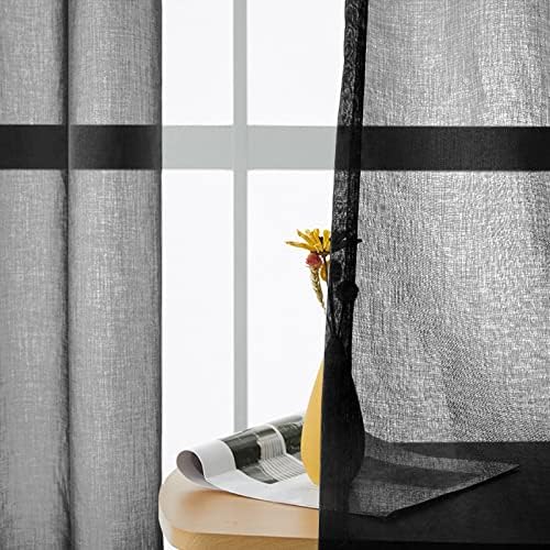 Daesar Poluista zavjese za spavaću sobu 2 ploče, zavjese za uši Voile Poliester Crna prozirna solidna boja Tretmani za dnevni boravak