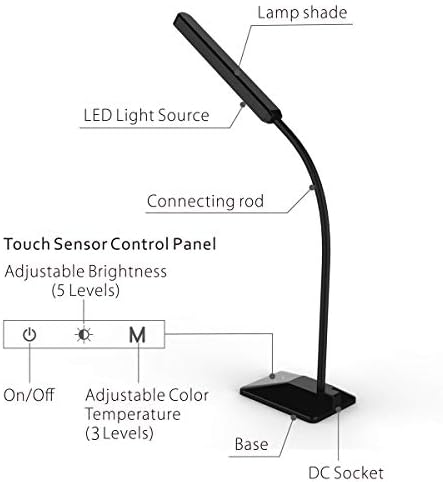 Byyoulike LED stolna lampa Fleksibilna lampica za stolu Gooseneck sa kontrolom dodira 5 Podesiva noćna lagana lagana tablična svetlost