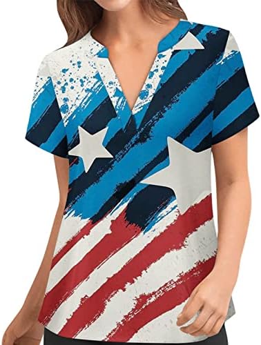 4. jula Scrubs_Tops za žene Američka zastava Štampanje T Odmor Vintage kratki rukav Dan neovisnosti Patriotski vrh