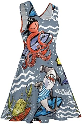 Vintage ajkula hobotnica rakova surfanje Ženska haljina bez rukava okruglog vrata Mini haljina labava haljina za rezervoar za sarafane