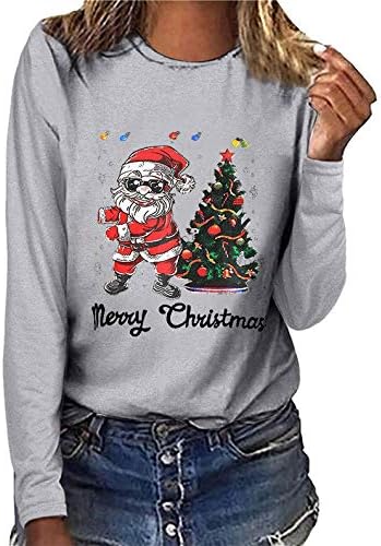 Žene majice s dugim rukavima Rukovnice ružnih santa ispisa vrhovi božićne stablo Grafički tee majica Ležerne dukserice Xmas