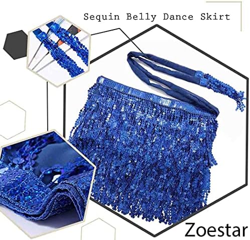 Zoestar Boho Sequin Tassel hip šal višeslojna trbušna plesna suknja za plesne performanse za žene i djevojčice