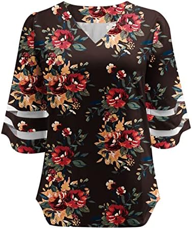 Najpopularna košulja za teen djevojke jesen ljeto 3/4 rukav V izrez grafički ispis cvjetni mrežasti patchwork 5p 5p