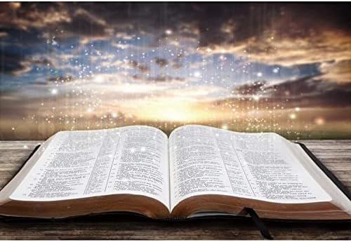 OERJU 12x8ft Isus Krist pozadina svjetlo mudrosti emituju iz otvorene biblijske knjige Bokeh Sunset Glitter Glow fotografija pozadina