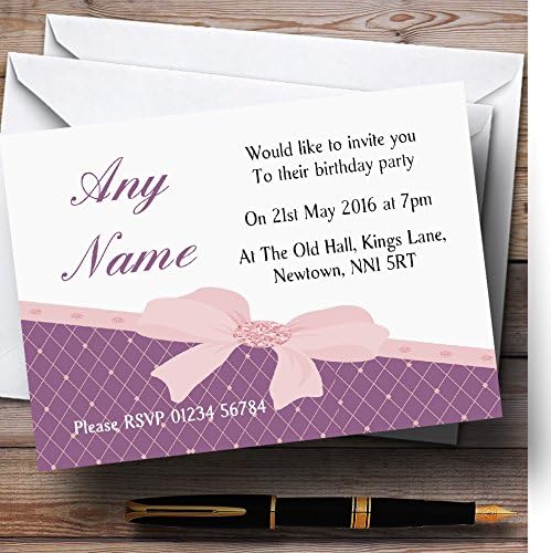The Card Zoo klasični LILAC i dusky ružičasti luk rođendan Personalizirane pozivnice