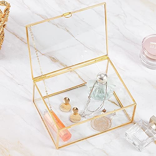 HCENJOC Zlatni vintage Clear Glass Lidded Box Edge Narukvica Naslovnica Dekorativni nakit Prikaz domaćeg dekora
