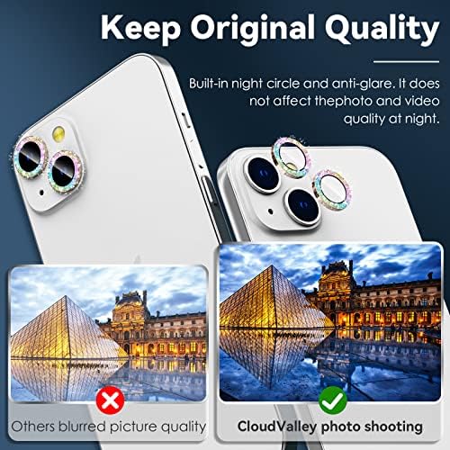 Cloudvalley zaštita sočiva kamere za iPhone 14 i iPhone 14 Plus , metalni prsten sa kamerom od kaljenog stakla od 9h [Case Friendly anti-Scratch High Definition], Glitter Colorful