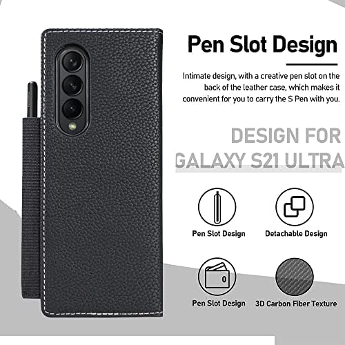 Vitodo za Galaxy Z Fold 3 Case sa S olovkom, magnetskim odvojivim originalnim kožnim novčanikom Telefon 2 Kartica Solt sa 2 Stylus