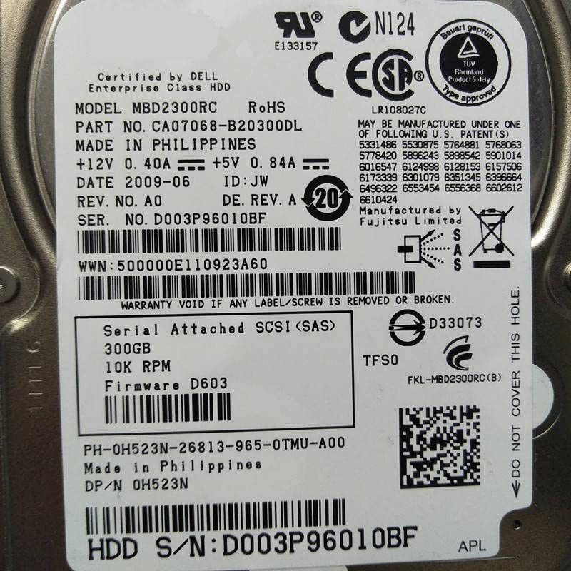 Pokriveni HDD za 300GB 2,5 SAS 6 GB / S 32MB 10000rpm za interni HDD za server HDD za 0h523N MBD2300RC