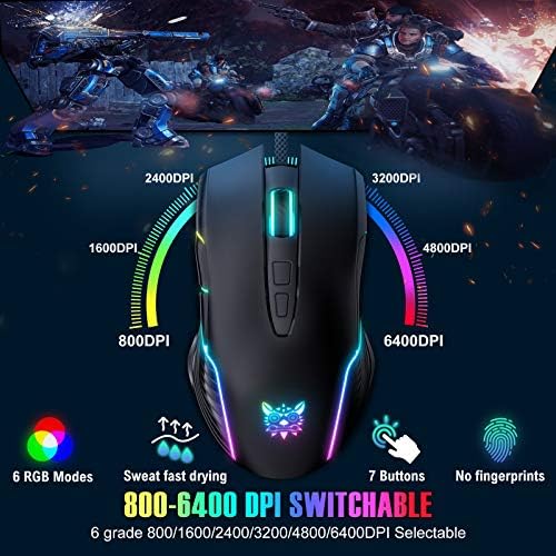 Ajsaki nova verzija Gaming Mouse Wired, Chroma RGB pozadinskim osvjetljenjem 6400 DPI podesivi Gaming Mouse, Grip ergonomski optički